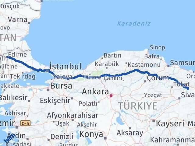 Sivas Doğanşar Edirne Arası Kaç Km - Yol Haritası