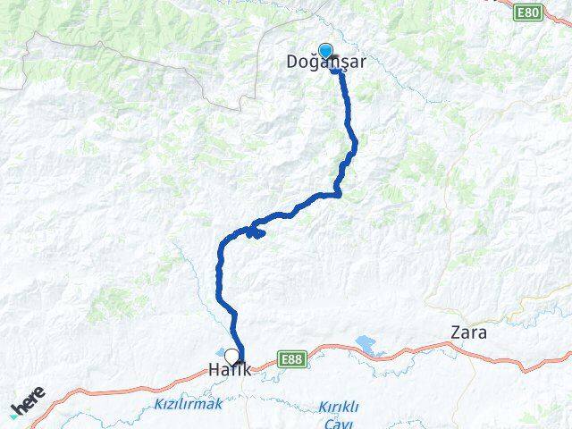 Sivas Doğanşar Hafik Arası Kaç Km - Yol Haritası