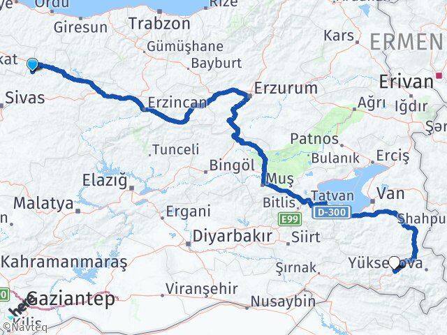 Sivas Doğanşar Hakkari Arası Kaç Km - Yol Haritası