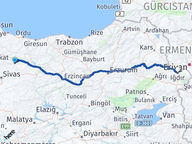 Sivas Doğanşar Iğdır Arası Kaç Km - Yol Haritası