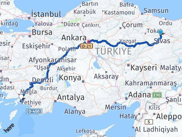 Sivas Doğanşar Muğla Arası Kaç Km - Yol Haritası
