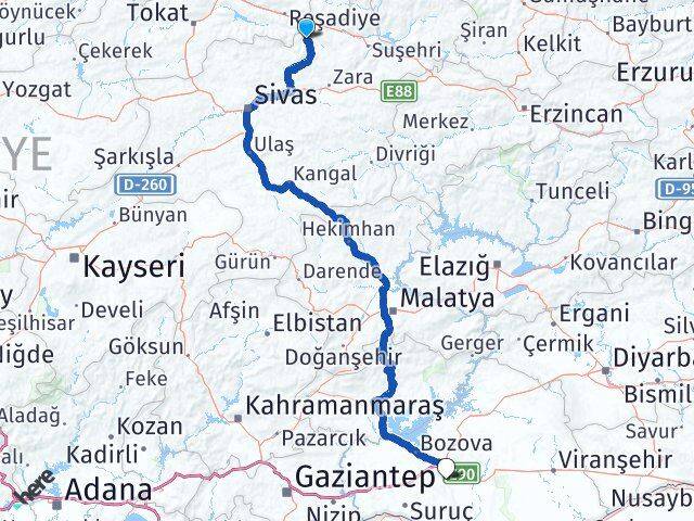 Sivas Doğanşar Şanlıurfa Arası Kaç Km - Yol Haritası