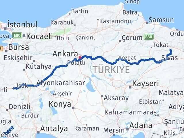Sivas Doğanşar Uşak Arası Kaç Km - Yol Haritası