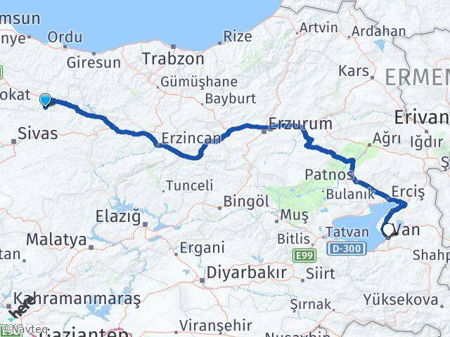 Sivas Doğanşar Van Arası Kaç Km - Yol Haritası