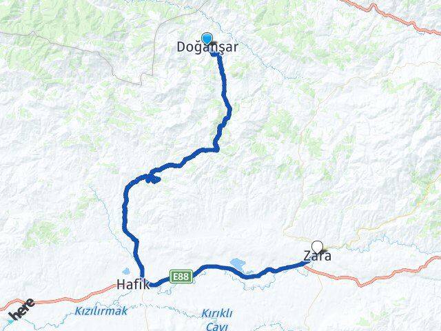 Sivas Doğanşar Zara Arası Kaç Km - Yol Haritası
