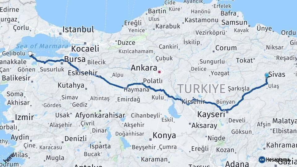Sivas Erdek Balıkesir Arası Kaç Km - Yol Haritası