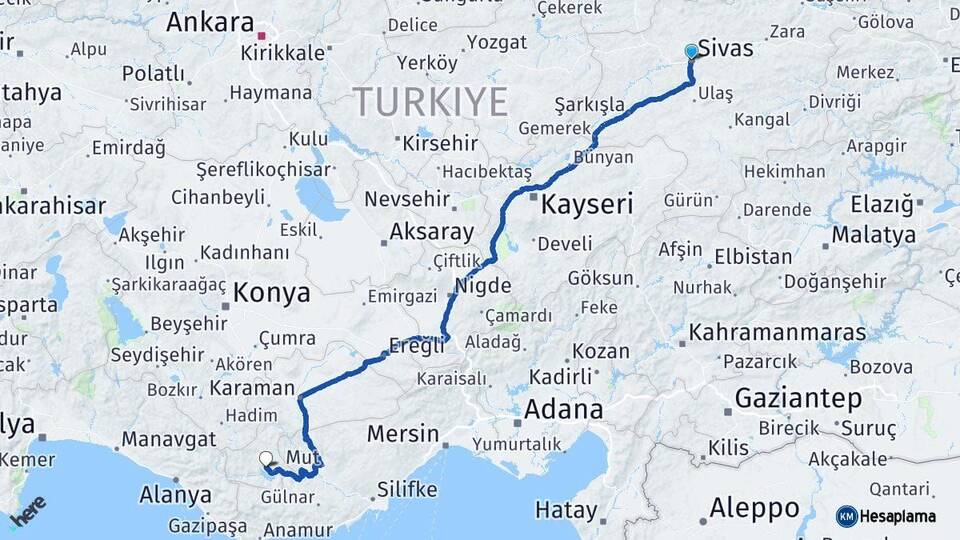 Sivas Ermenek Karaman Arası Kaç Km - Yol Haritası