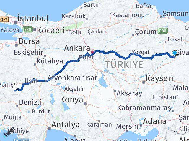 Sivas Eşme Uşak Arası Kaç Km - Yol Haritası