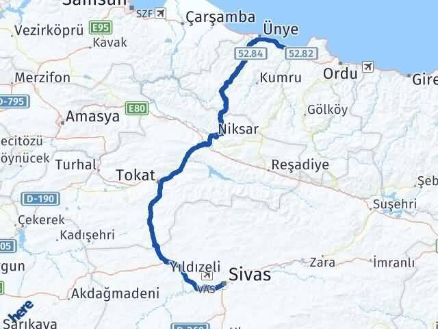 Sivas Fatsa Ordu Arası Kaç Km - Yol Haritası