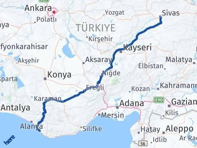 Sivas Gazipaşa Antalya Arası Kaç Km - Yol Haritası