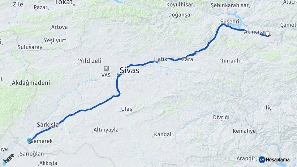 Sivas Gemerek Gölova Arası Kaç Km - Yol Haritası