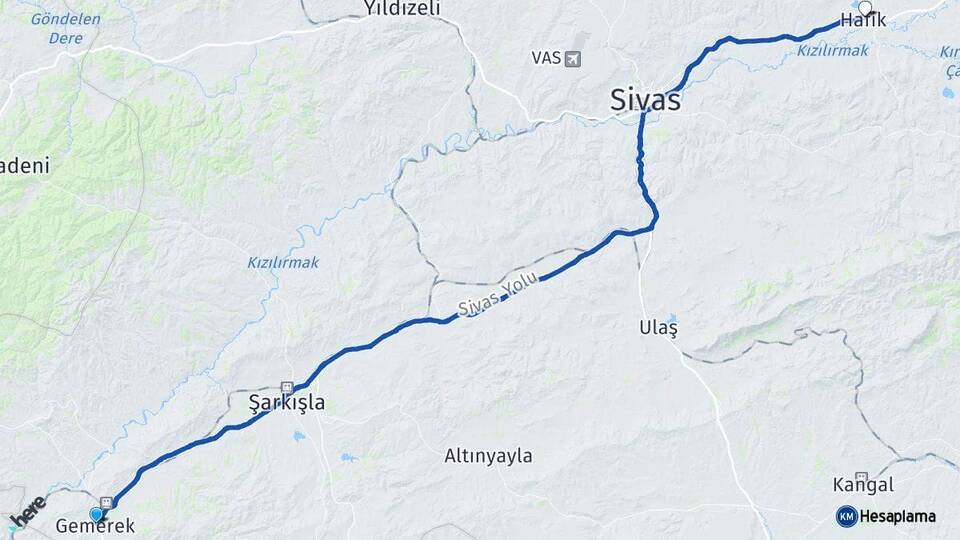 Sivas Gemerek Hafik Arası Kaç Km - Yol Haritası