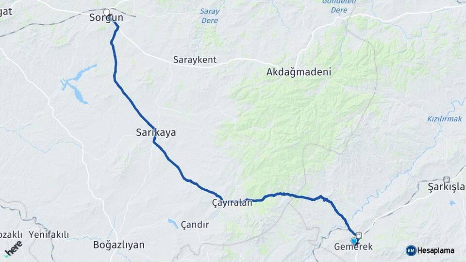 Sivas Gemerek Sorgun Yozgat Arası Kaç Km - Yol Haritası