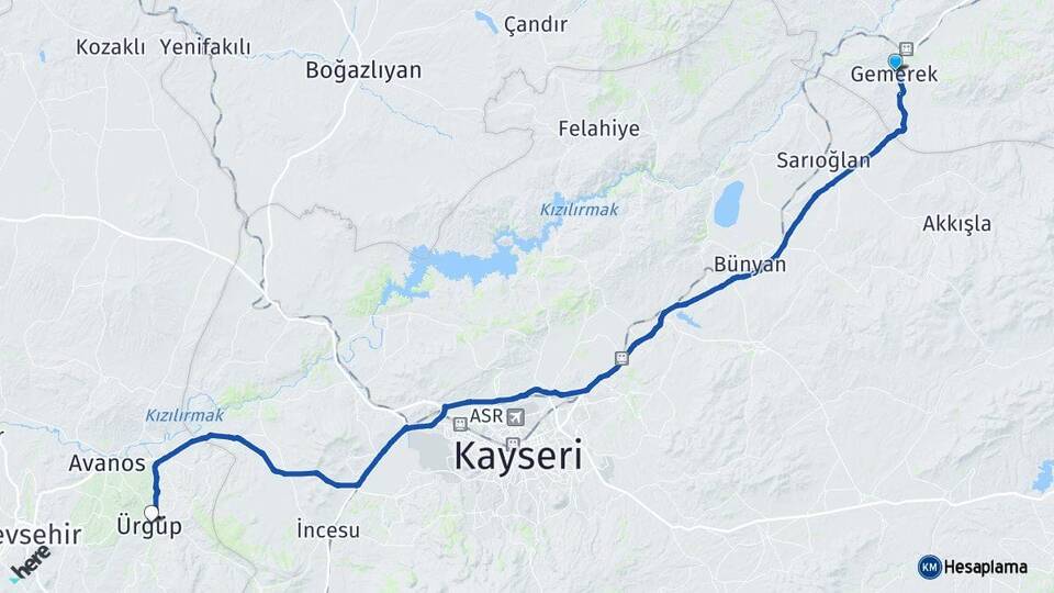 Sivas Gemerek Ürgüp Nevşehir Arası Kaç Km - Yol Haritası