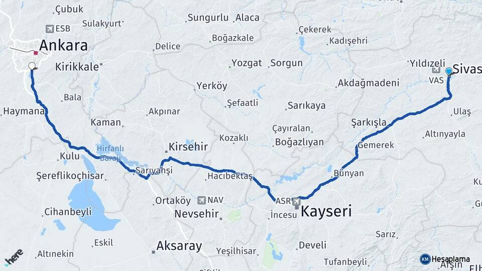 Sivas Gölbaşı Ankara Arası Kaç Km - Yol Haritası