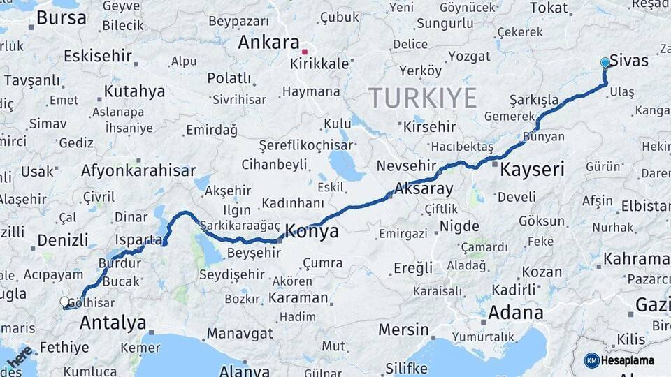 Sivas Gölhisar Burdur Arası Kaç Km - Yol Haritası