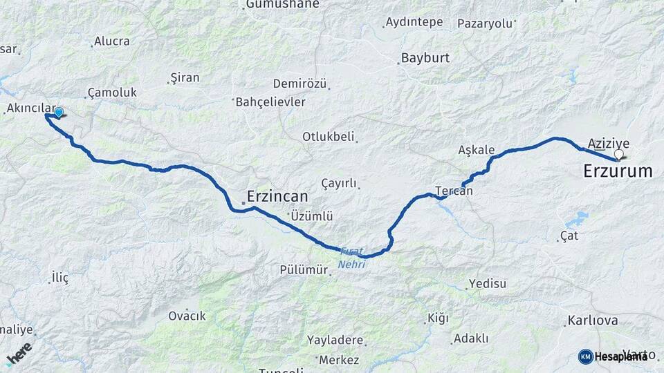 Sivas Gölova Erzurum Arası Kaç Km - Yol Haritası