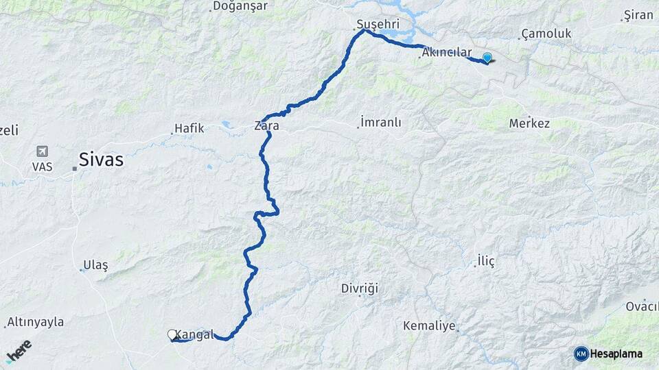 Sivas Gölova Kangal Arası Kaç Km - Yol Haritası