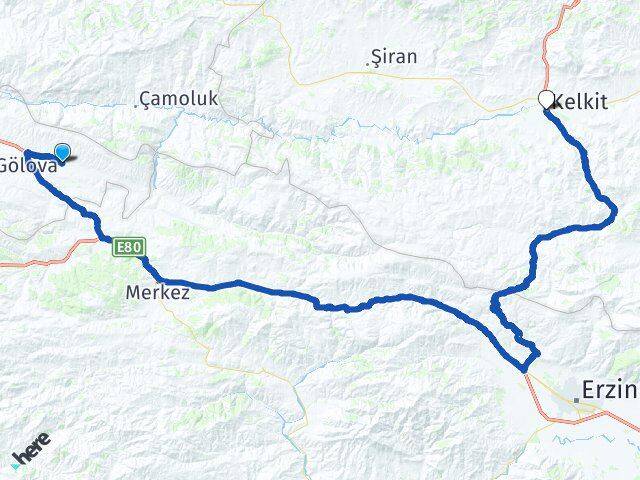 Sivas Gölova Kelkit Gümüşhane Arası Kaç Km - Yol Haritası