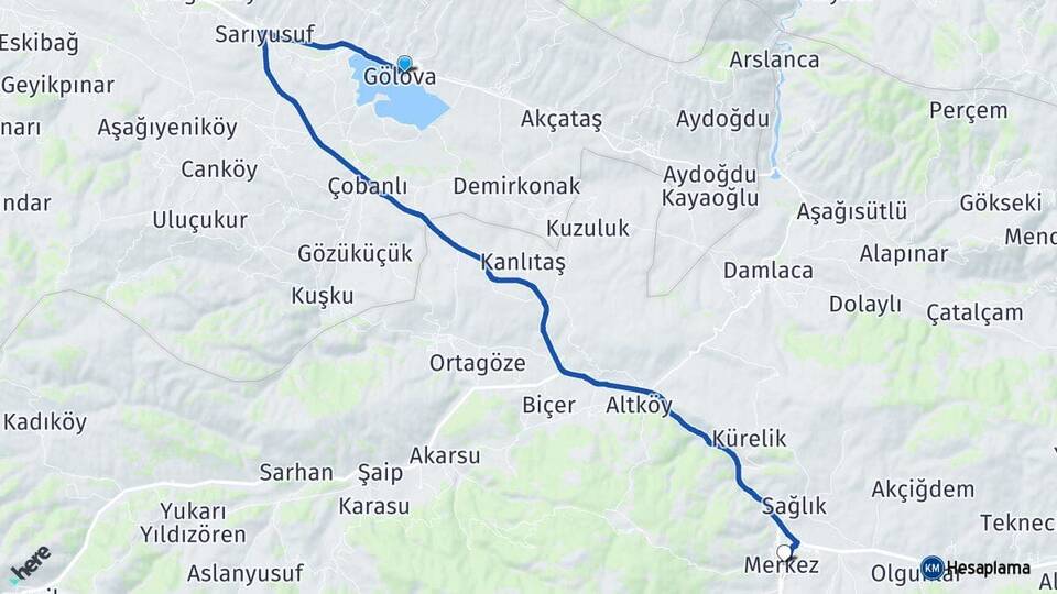 Sivas Gölova Refahiye Erzincan Arası Kaç Km - Yol Haritası