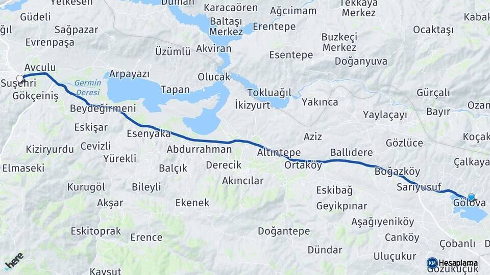 Sivas Gölova Suşehri Arası Kaç Km - Yol Haritası