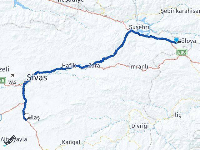 Sivas Gölova Ulaş Arası Kaç Km - Yol Haritası