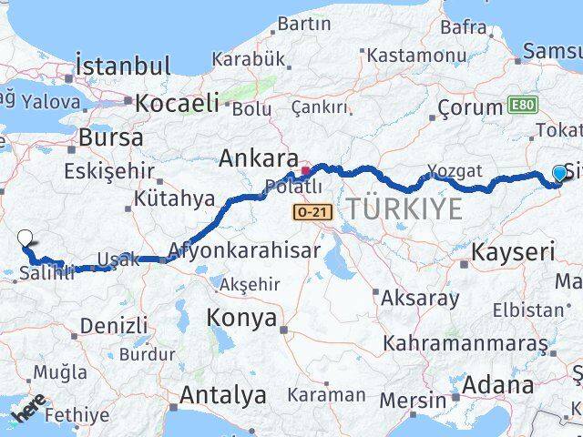 Sivas Gördes Manisa Arası Kaç Km - Yol Haritası