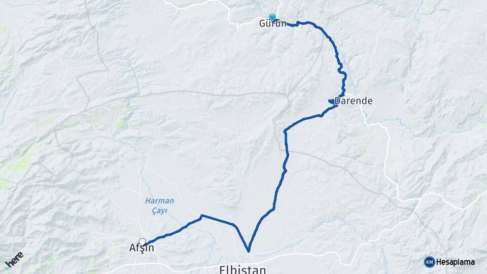Sivas Gürün Afşin Kahramanmaraş Arası Kaç Km - Yol Haritası