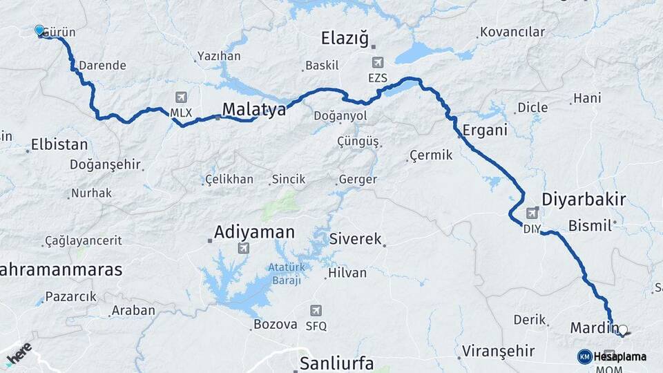 Sivas Gürün Mardin Arası Kaç Km - Yol Haritası