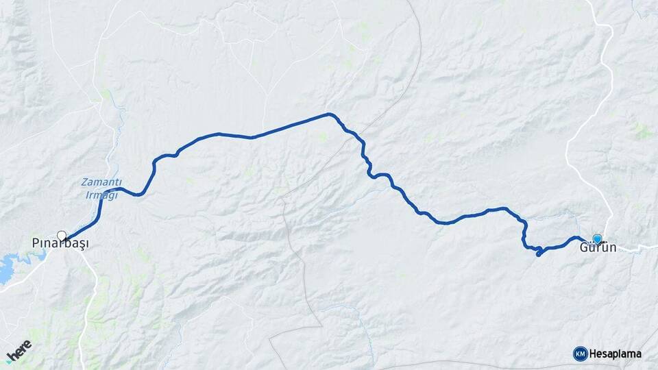 Sivas Gürün Pınarbaşı Kayseri Arası Kaç Km - Yol Haritası