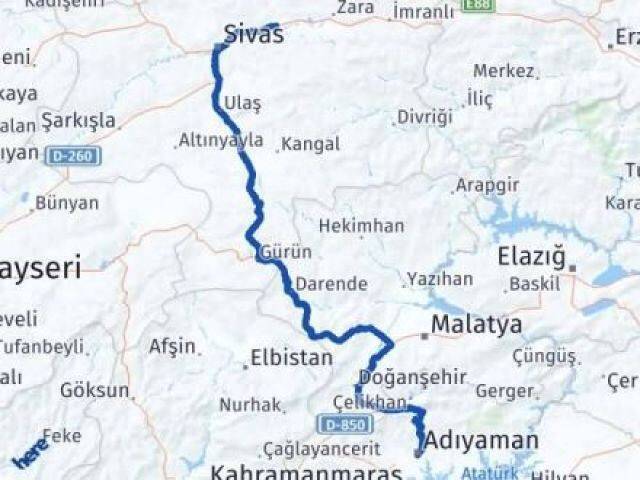 Sivas Hafik Adıyaman Arası Kaç Km - Yol Haritası