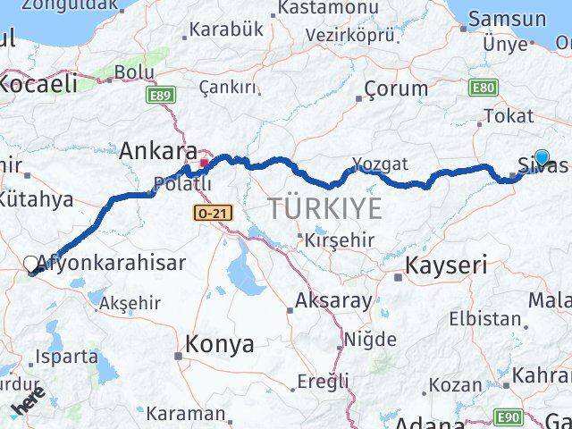 Sivas Hafik Afyonkarahisar Arası Kaç Km - Yol Haritası