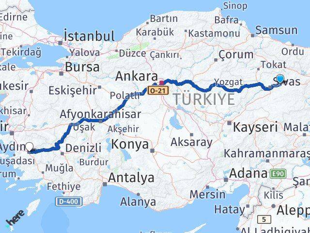 Sivas Hafik Aydın Arası Kaç Km - Yol Haritası