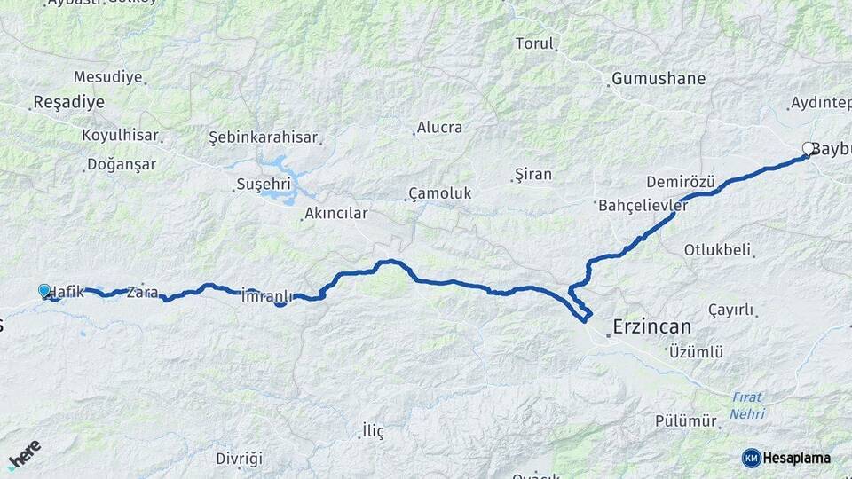 Sivas Hafik Bayburt Arası Kaç Km - Yol Haritası