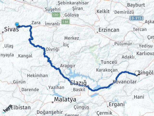 Sivas Hafik Bingöl Arası Kaç Km - Yol Haritası