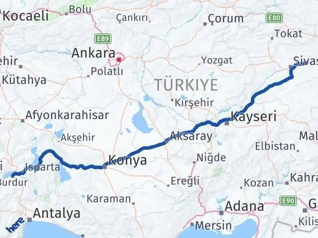 Sivas Hafik Burdur Arası Kaç Km - Yol Haritası
