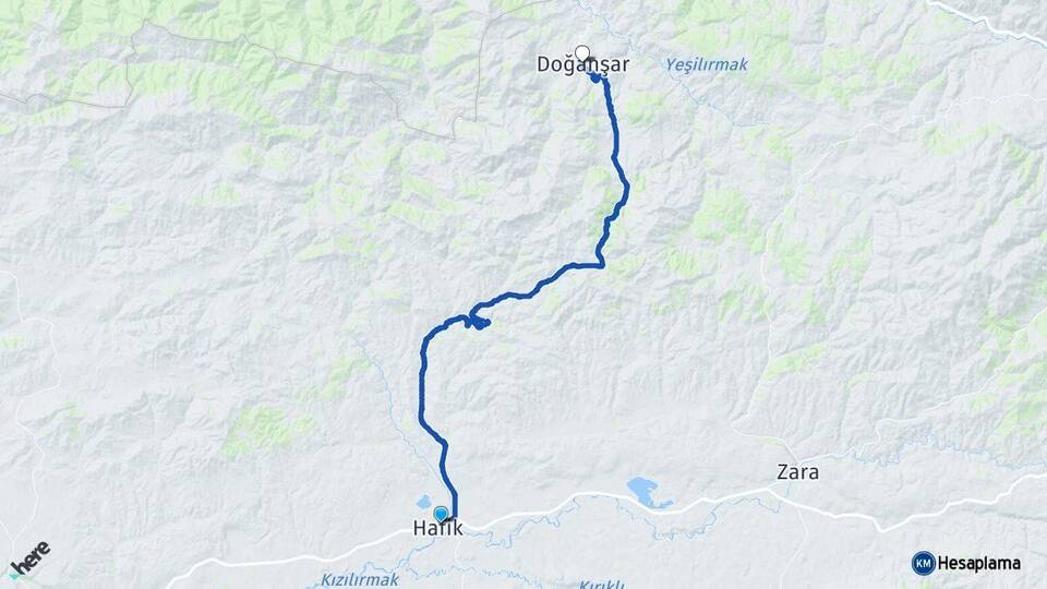 Sivas Hafik Doğanşar Arası Kaç Km - Yol Haritası