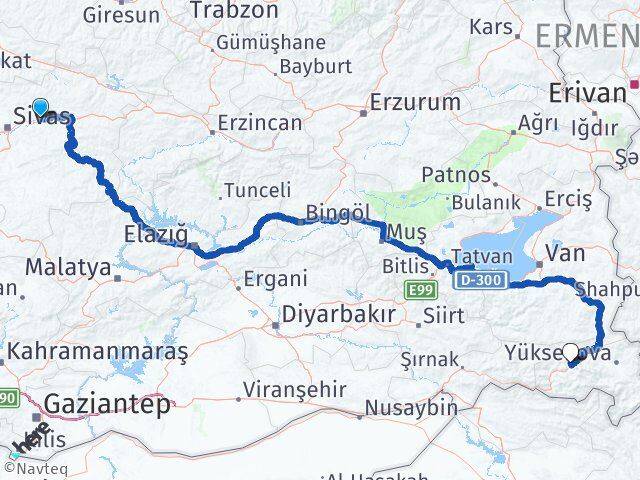 Sivas Hafik Hakkari Arası Kaç Km - Yol Haritası