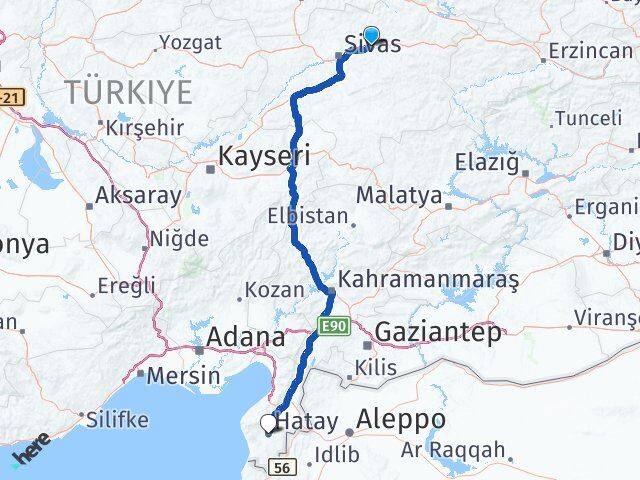 Sivas Hafik Hatay Arası Kaç Km - Yol Haritası