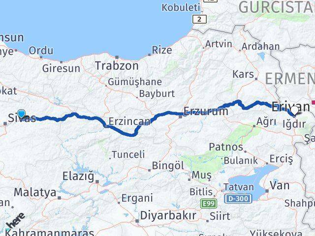 Sivas Hafik Iğdır Arası Kaç Km - Yol Haritası