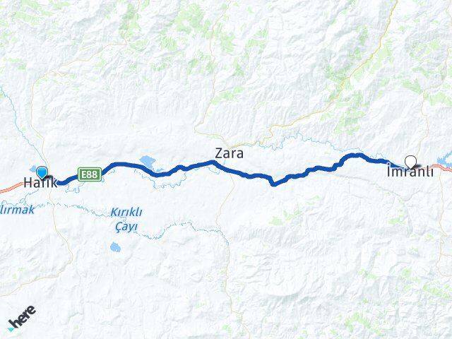 Sivas Hafik İmranlı Arası Kaç Km - Yol Haritası