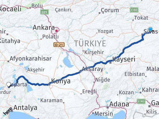 Sivas Hafik Isparta Arası Kaç Km - Yol Haritası