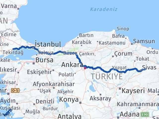 Sivas Hafik Tekirdağ Arası Kaç Km - Yol Haritası