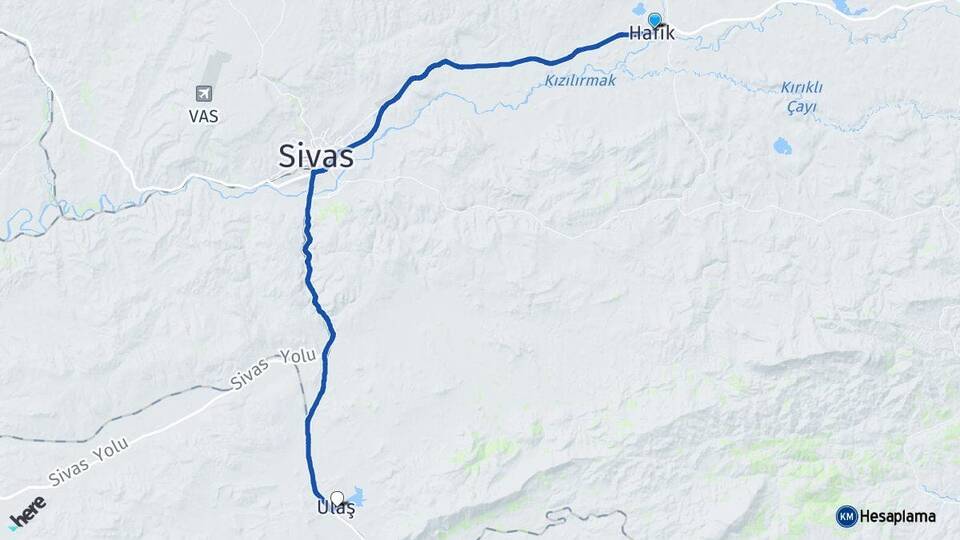 Sivas Hafik Ulaş Arası Kaç Km - Yol Haritası