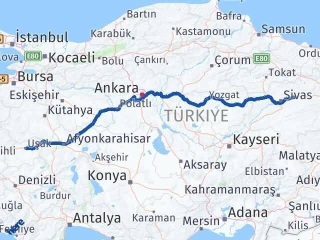 Sivas Hafik Uşak Arası Kaç Km - Yol Haritası