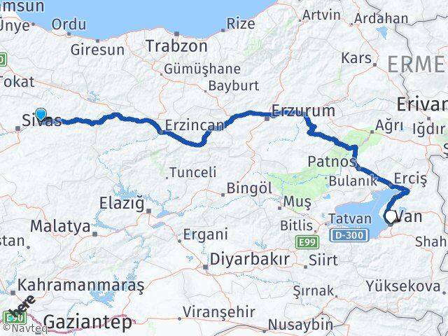 Sivas Hafik Van Arası Kaç Km - Yol Haritası