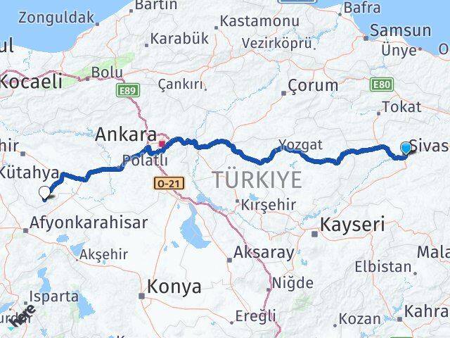 Sivas Han Eskişehir Arası Kaç Km - Yol Haritası