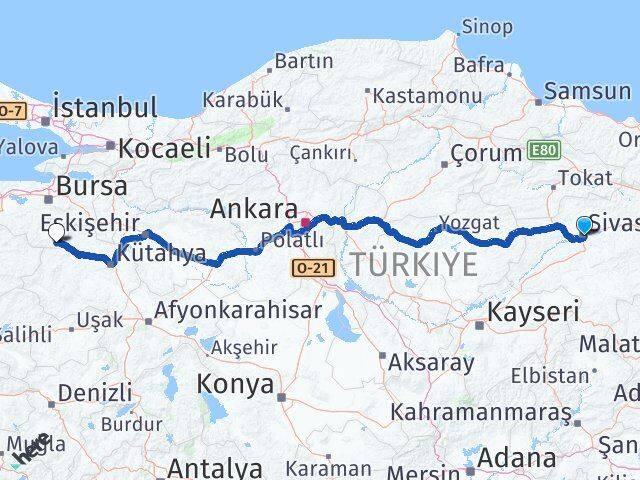 Sivas Harmancık Bursa Arası Kaç Km - Yol Haritası