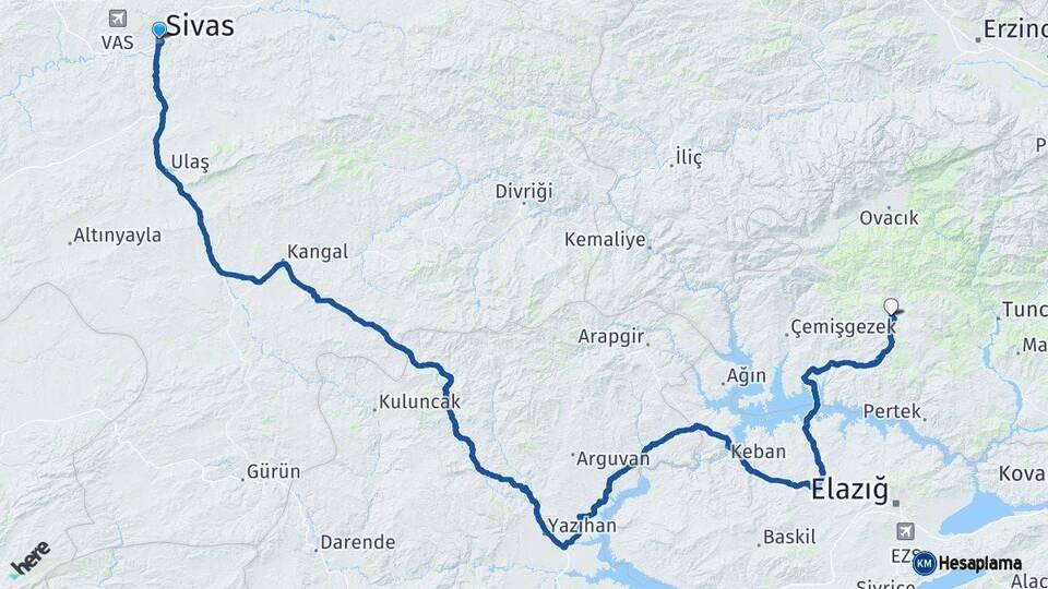 Sivas Hozat Tunceli Arası Kaç Km - Yol Haritası