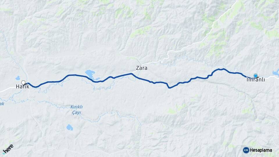 Sivas İmranlı Hafik Arası Kaç Km - Yol Haritası